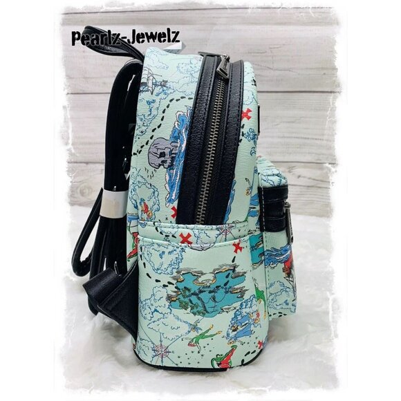 Loungefly Disney Peter Pan Blue All Over Neverland Map Print Mini Backpack NWT main image 4